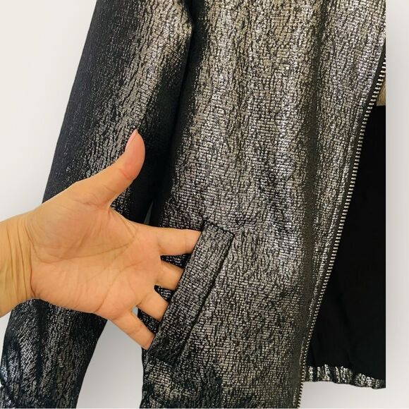 PAIGE ROSIE Grey metallic FLO bomber jacket size S , NWT - Picture 8 of 9